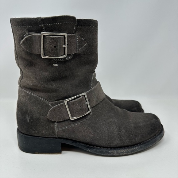 Frye Vicky Engineer Combat Moto Boots Charcoal Suede Size 6 - Picture 2 of 12